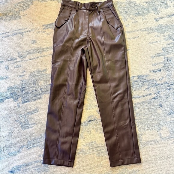 CURRENT AIR VEGAN  BURGUNDY BROWN FAUX LEATHER TROUSERS PANT SIZE XS - Picture 1 of 6